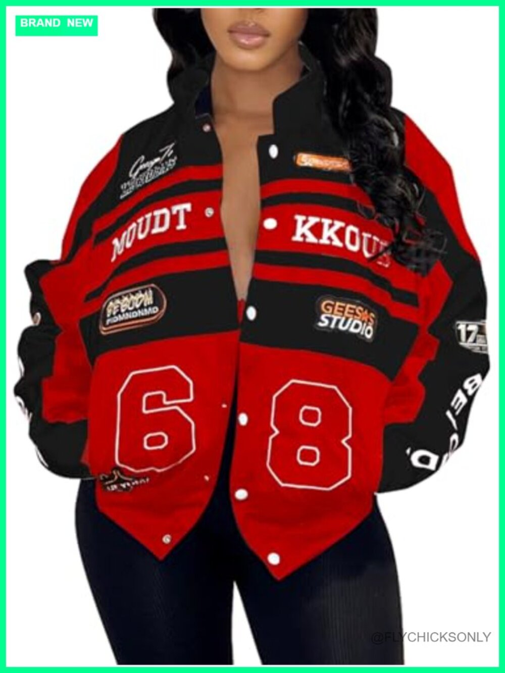 Varsity Jacket Women Motorcycle Racer Detachable Letter Graphic Vintage Color